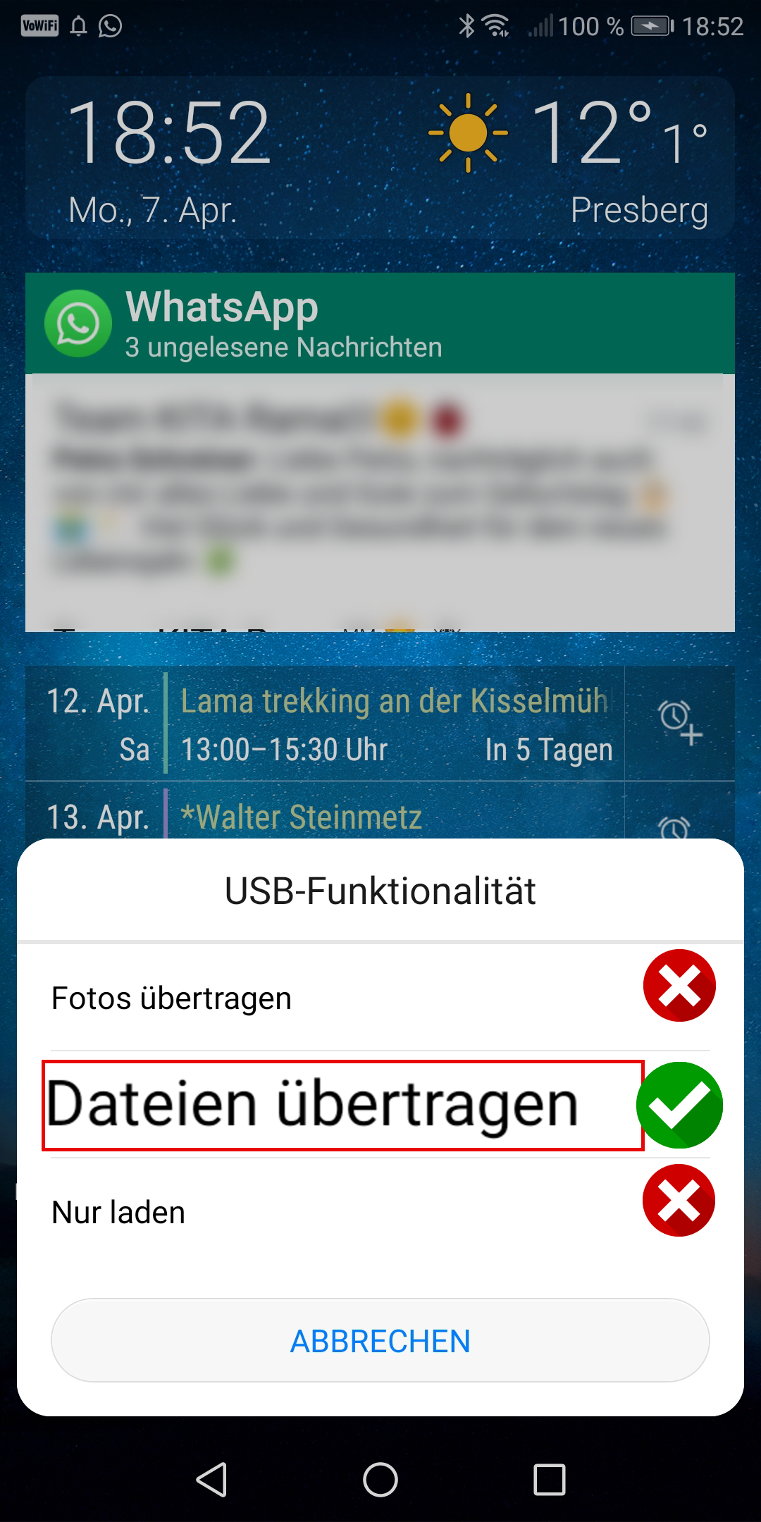 Handyeinstellung