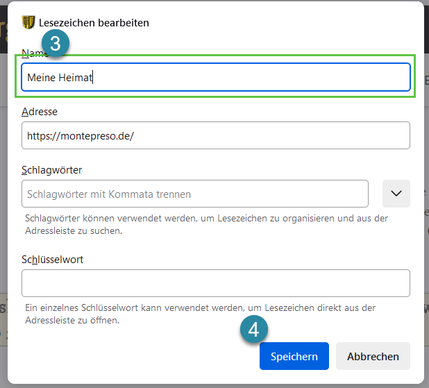 Lesezeichen umbenennen
