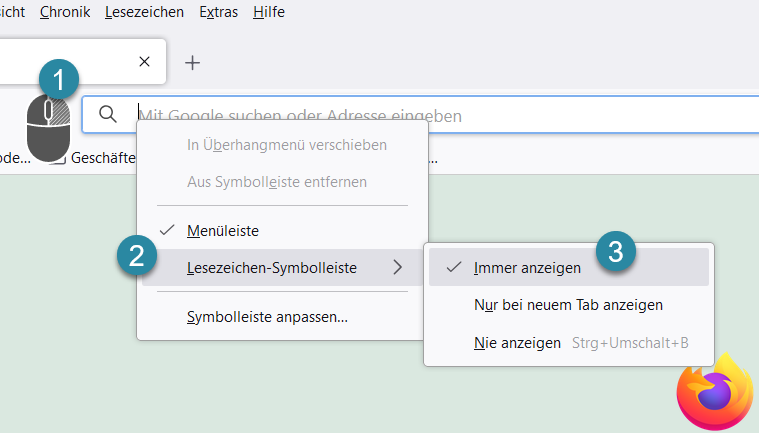 Lesezeichenleiste on off