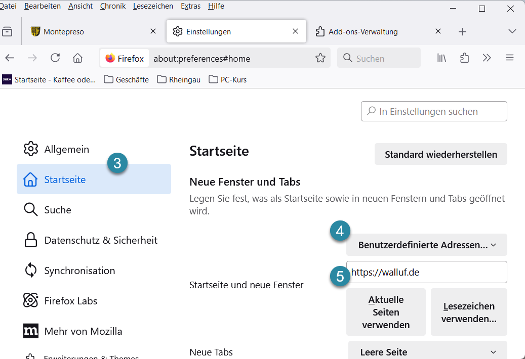 Startseite ändern